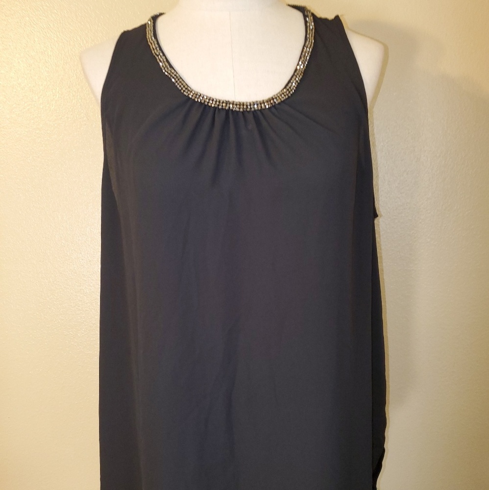 Black beaded collar sleeveless top